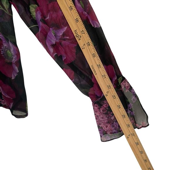 Vintage Allyson Taylor Silk Shirt Top L Floral Purple Button Up Business Casual - Picture 6 of 8